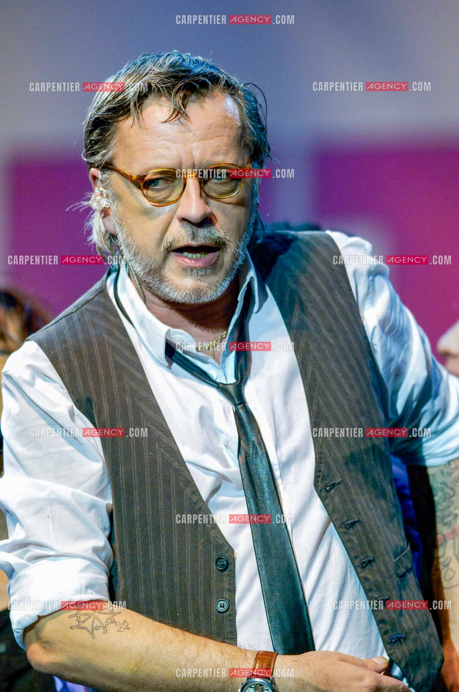 Le chanteur Renaud lors d'un concert de soutien au Zénith de Paris au profit de la libération d'Ingrid Betancourt.