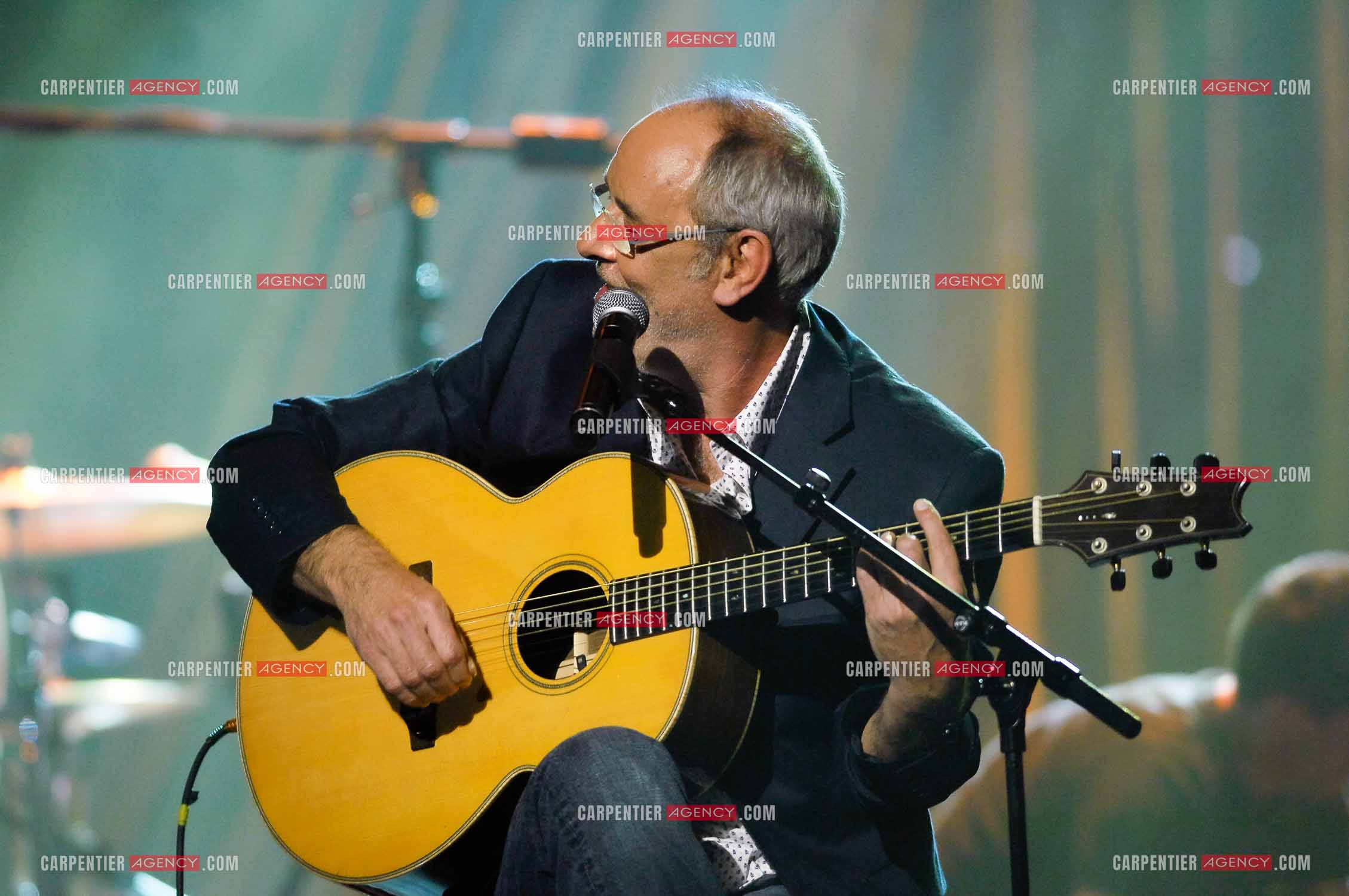 Le chanteur Maxime Leforestier au Zénith de Paris pour le concert SOL EN SI au profit du SIDA.