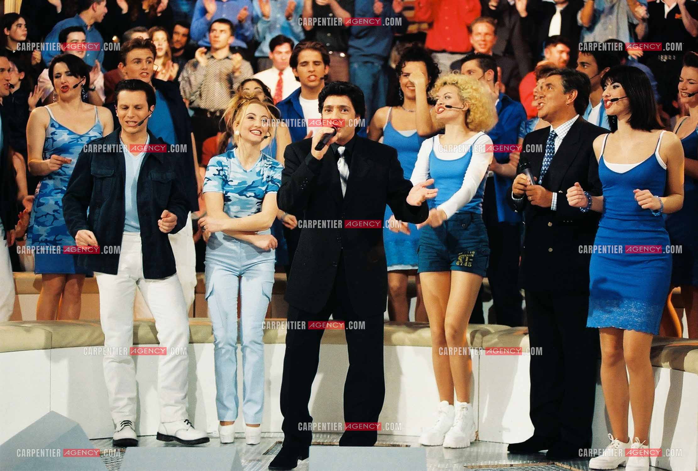 Le chanteur Frédéric François lors de l'enregistrement de l'émission “Les Années Tubes“ présentée par l'animateur Jean-Pierre Foucault.  ( Exclusif )