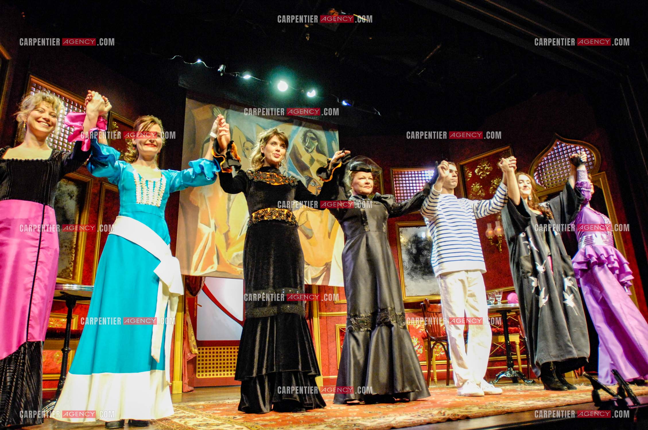 Filage de la pièce “ Les Demoiselles D'Avignon “ de Jaime Salom et les artistes, Catherine Allégret, Christelle Reboul, Laura Presgurvic, Félicien Juttner, Cécile Luciani, Serena Reinaldi et Cécile Bois au théâtre Rive Gauche à Paris.  ( Exclusif )