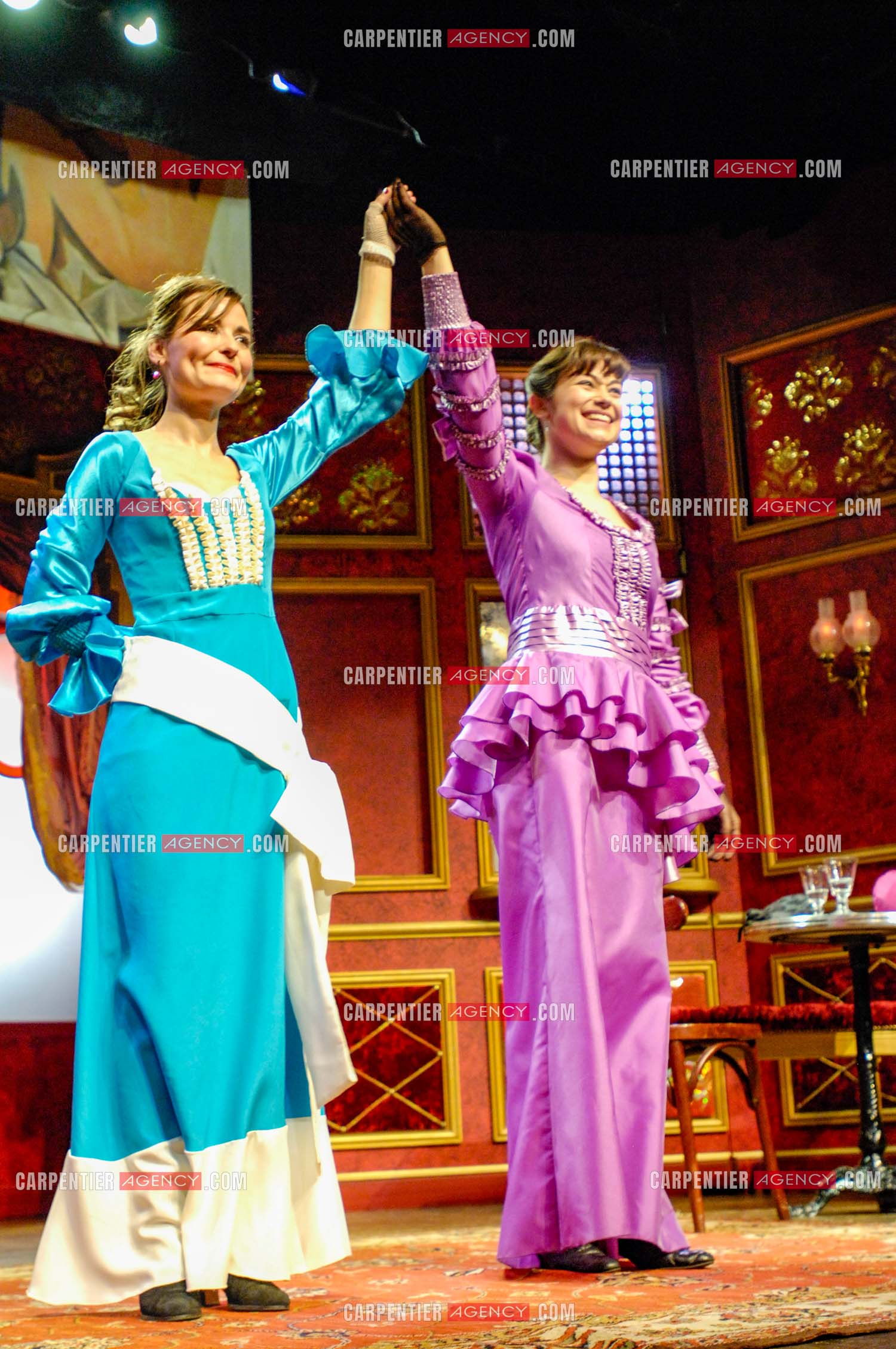 Filage de la pièce “ Les Demoiselles D'Avignon “ de Jaime Salom et les artistes, Catherine Allégret, Christelle Reboul, Laura Presgurvic, Félicien Juttner, Cécile Luciani, Serena Reinaldi et Cécile Bois au théâtre Rive Gauche à Paris.  ( Exclusif )