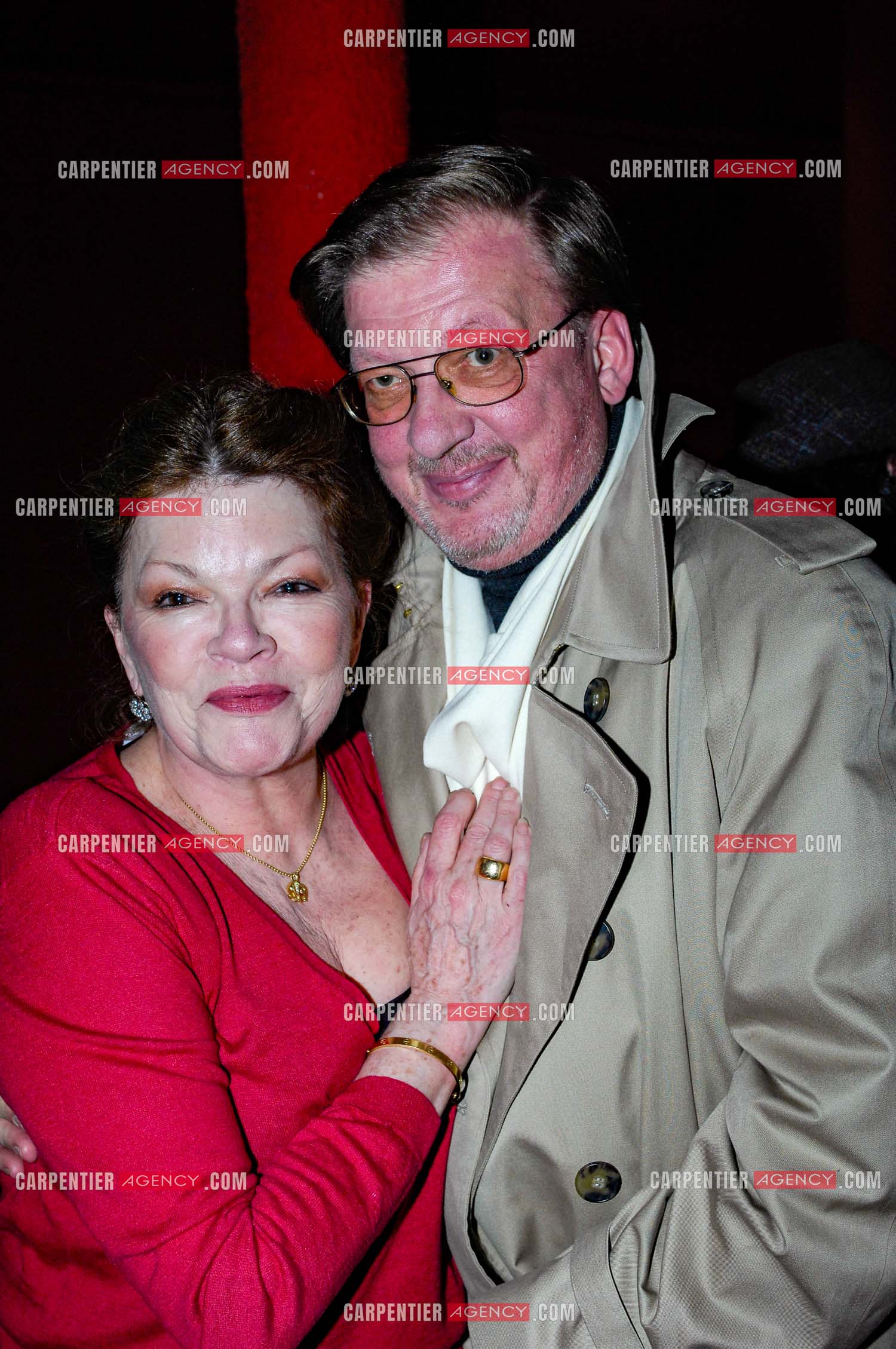 Générale de la pièce “ Les Demoiselles D'Avignon “ de Jaime Salom au théâtre Rive Gauche à Paris le 06 Février 2008. Dans les loges, l'actrice Catherine Allégret et son mari Maurice Vaudaux.   ( Exclusif )