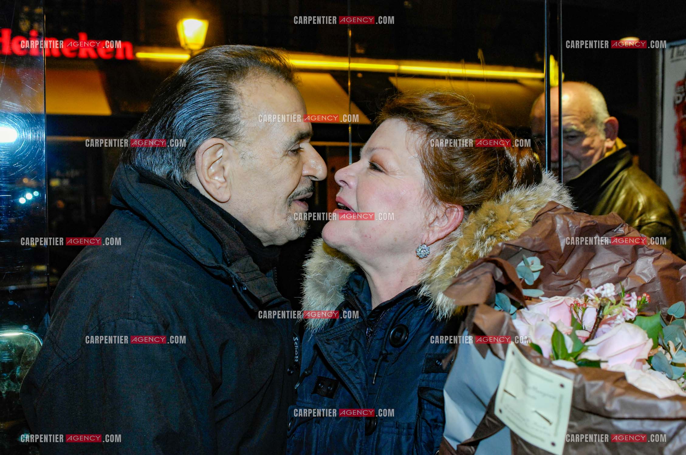 Générale de la pièce “ Les Demoiselles D'Avignon “ de Jaime Salom au théâtre Rive Gauche à Paris le 06 Février 2008. Dans les loges, l'actrice    Catherine Allégret et l'acteur Jean-Pierre Kalfon. ( Exclusif )