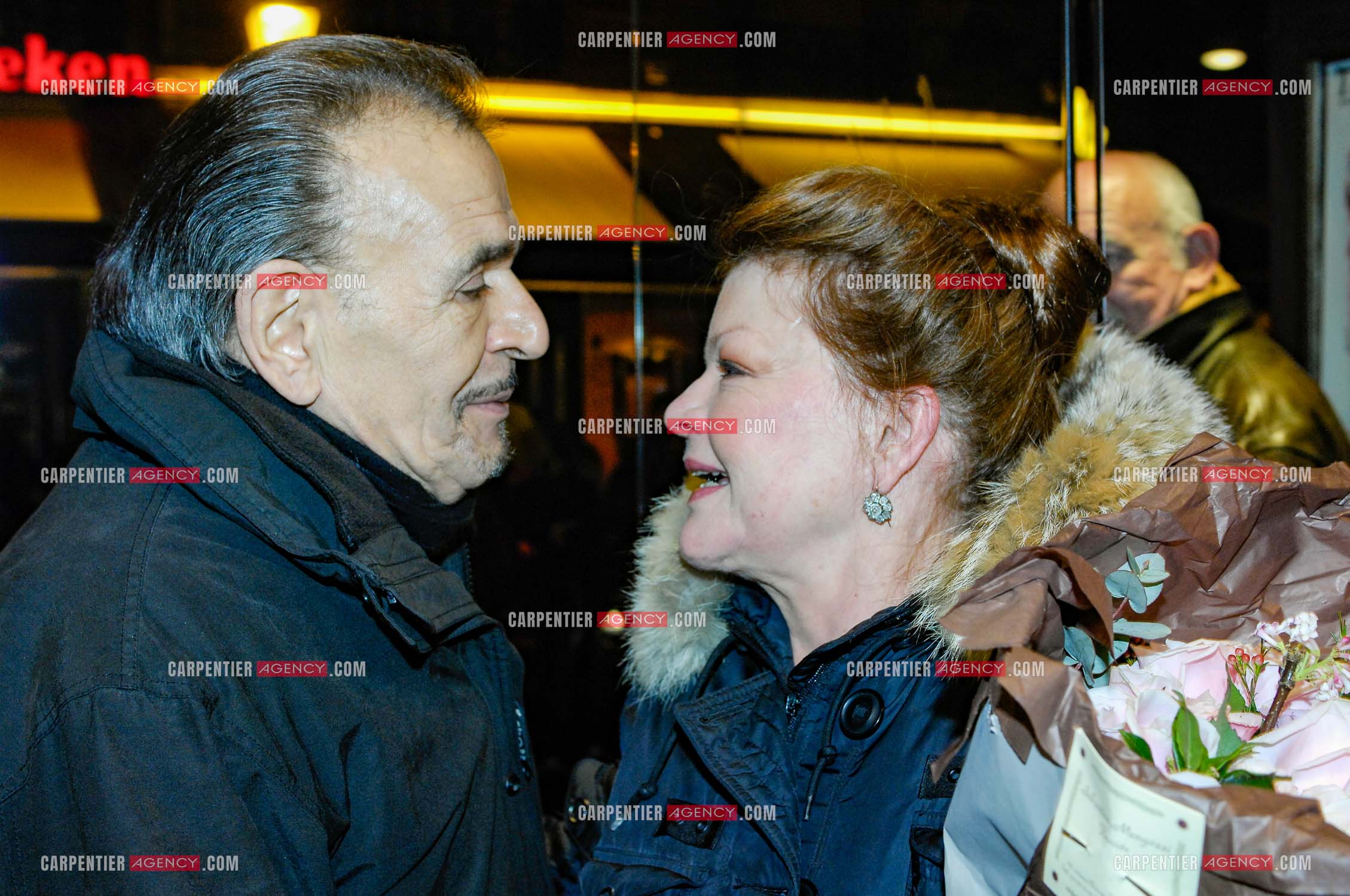Générale de la pièce “ Les Demoiselles D'Avignon “ de Jaime Salom au théâtre Rive Gauche à Paris le 06 Février 2008. Dans les loges, l'actrice    Catherine Allégret et l'acteur Jean-Pierre Kalfon. ( Exclusif )