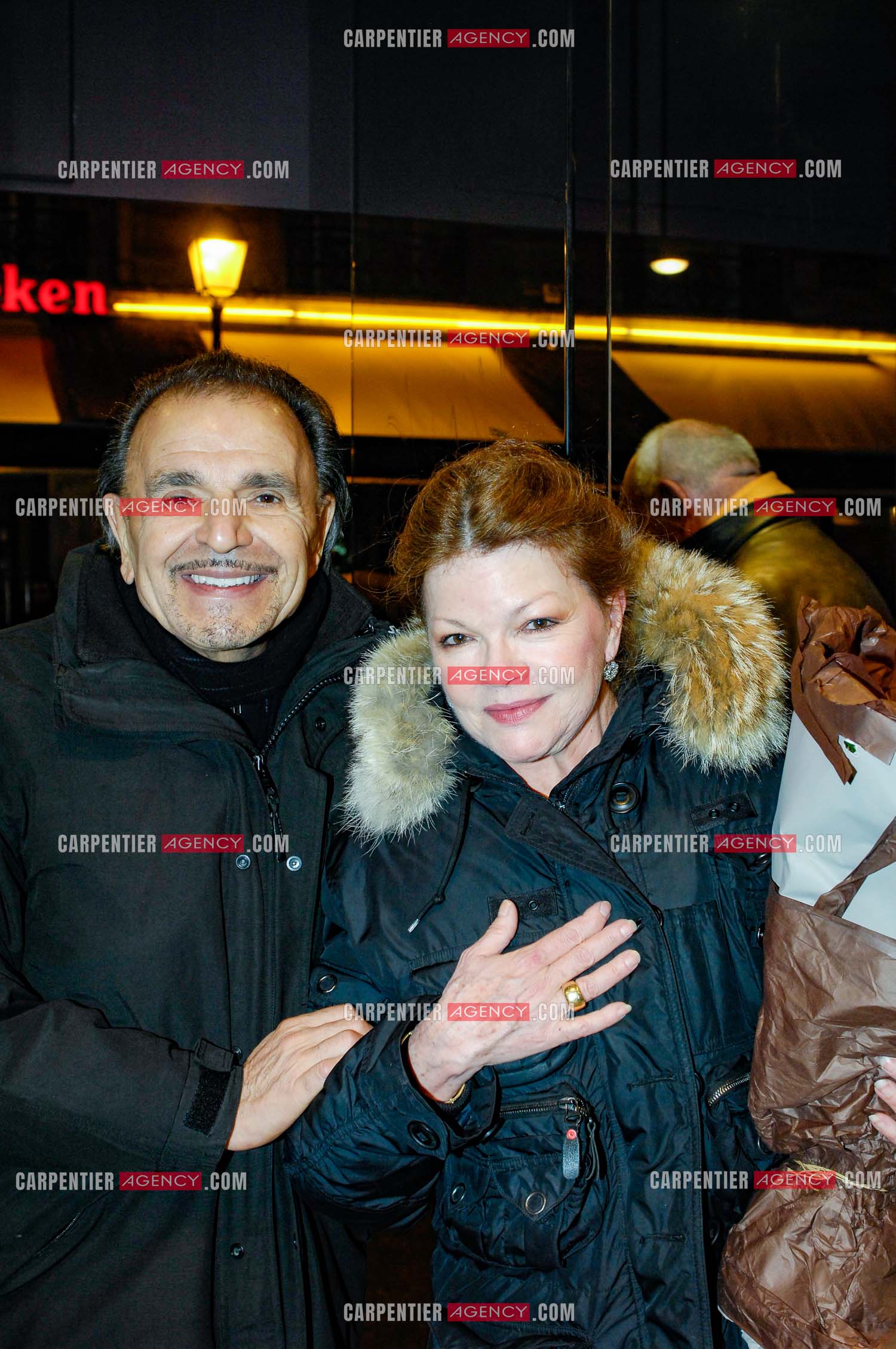 Générale de la pièce “ Les Demoiselles D'Avignon “ de Jaime Salom au théâtre Rive Gauche à Paris le 06 Février 2008. Dans les loges, l'actrice    Catherine Allégret et l'acteur Jean-Pierre Kalfon. ( Exclusif )