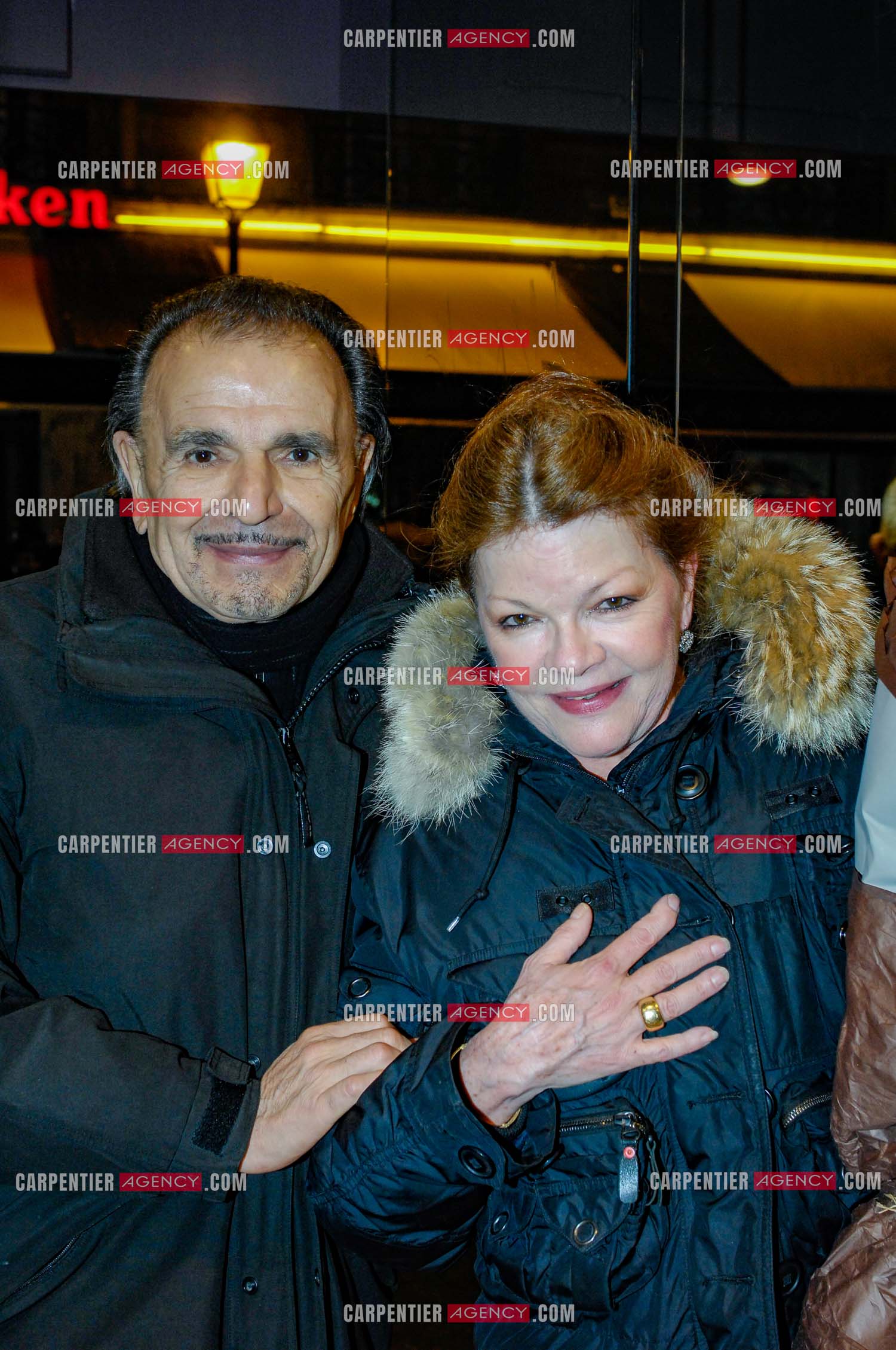 Générale de la pièce “ Les Demoiselles D'Avignon “ de Jaime Salom au théâtre Rive Gauche à Paris le 06 Février 2008. Dans les loges, l'actrice    Catherine Allégret et l'acteur Jean-Pierre Kalfon. ( Exclusif )