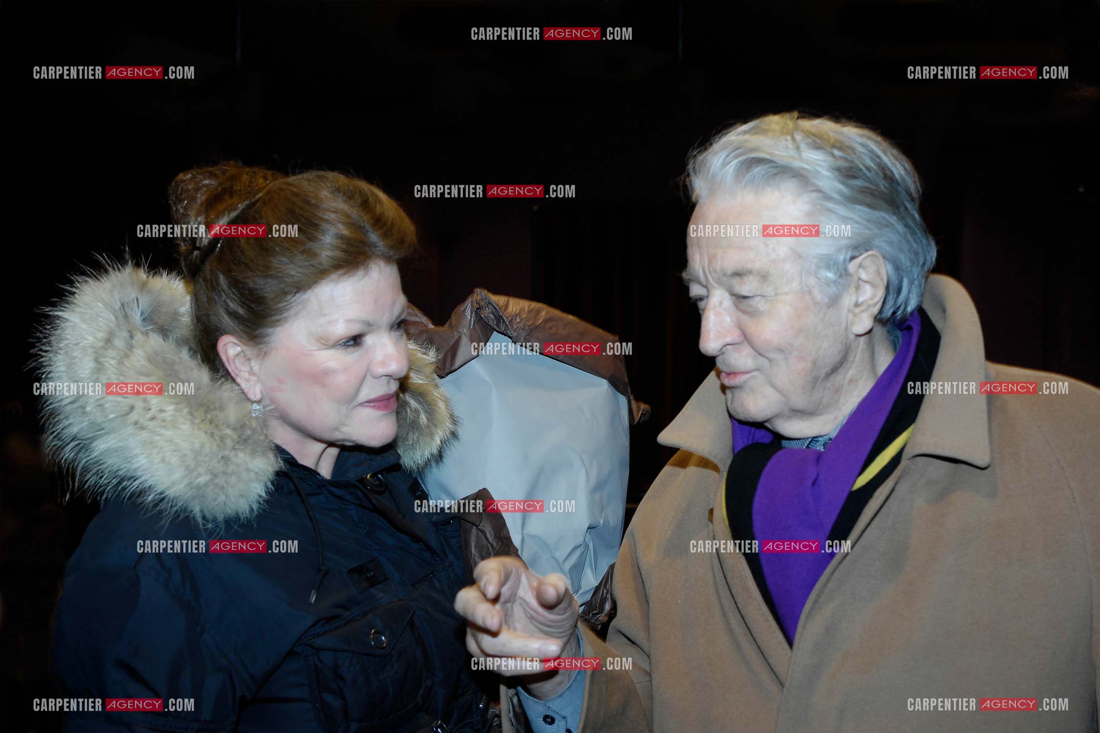 Générale de la pièce “ Les Demoiselles D'Avignon “ de Jaime Salom au théâtre Rive Gauche à Paris le 06 Février 2008. Dans les loges, l'actrice Catherine Allégret et le ministre Roland Dumas.   ( Exclusif )