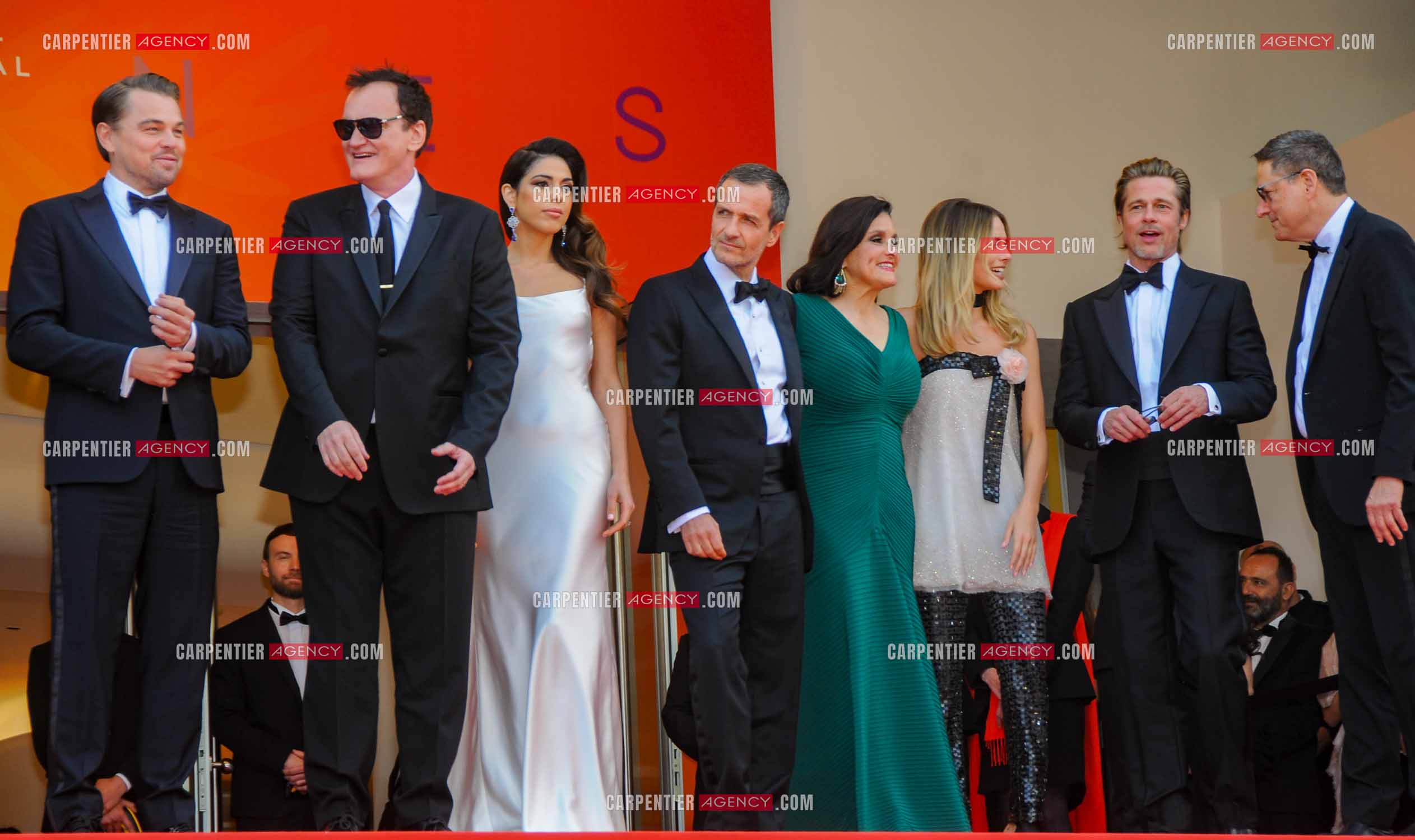 Leonardo DiCaprio, Quentin Tarantino, Daniela Pick, David Heyman, Shannon McIntosh, Margot Robbie et Brad Pitt lors du 72ème festival de Cannes en 2019.