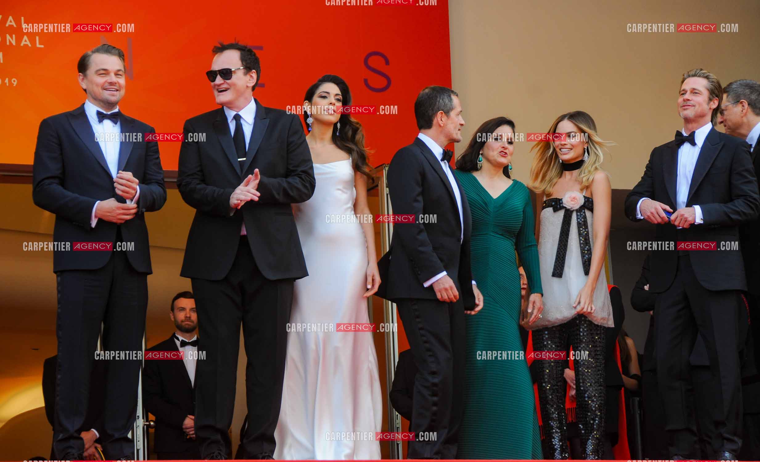 Leonardo DiCaprio, Quentin Tarantino, Daniela Pick, David Heyman, Shannon McIntosh, Margot Robbie et Brad Pitt lors du 72ème festival de Cannes en 2019.