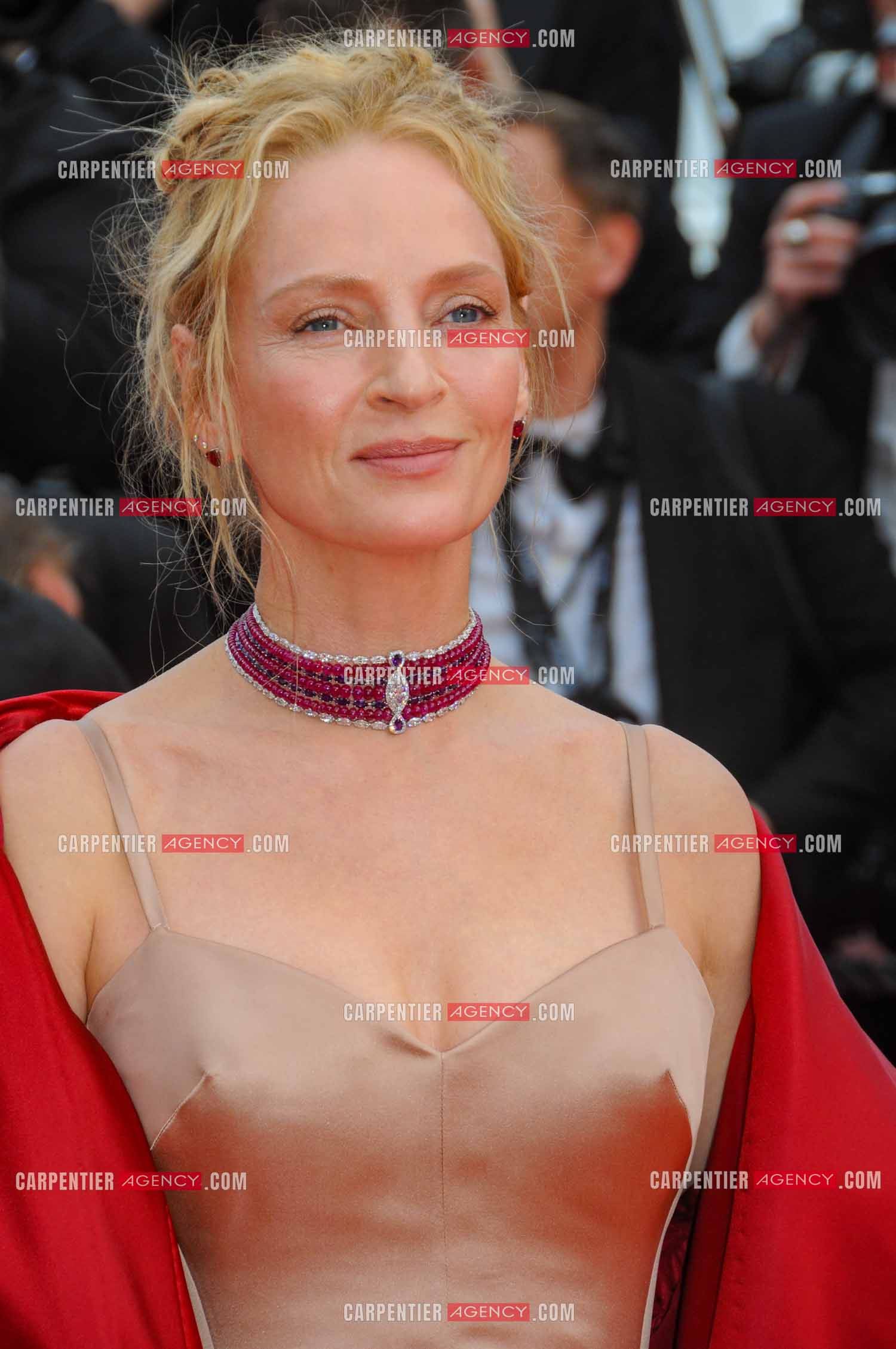 Festival de Cannes 2023. 76e édition, du 16 au 27 mai 2023 au Palais des festivals, à Cannes. L'actrice américaine Uma Thurman assiste à la cérémonie d'ouverture et à la projection du film “ Jeanne du Barry “.