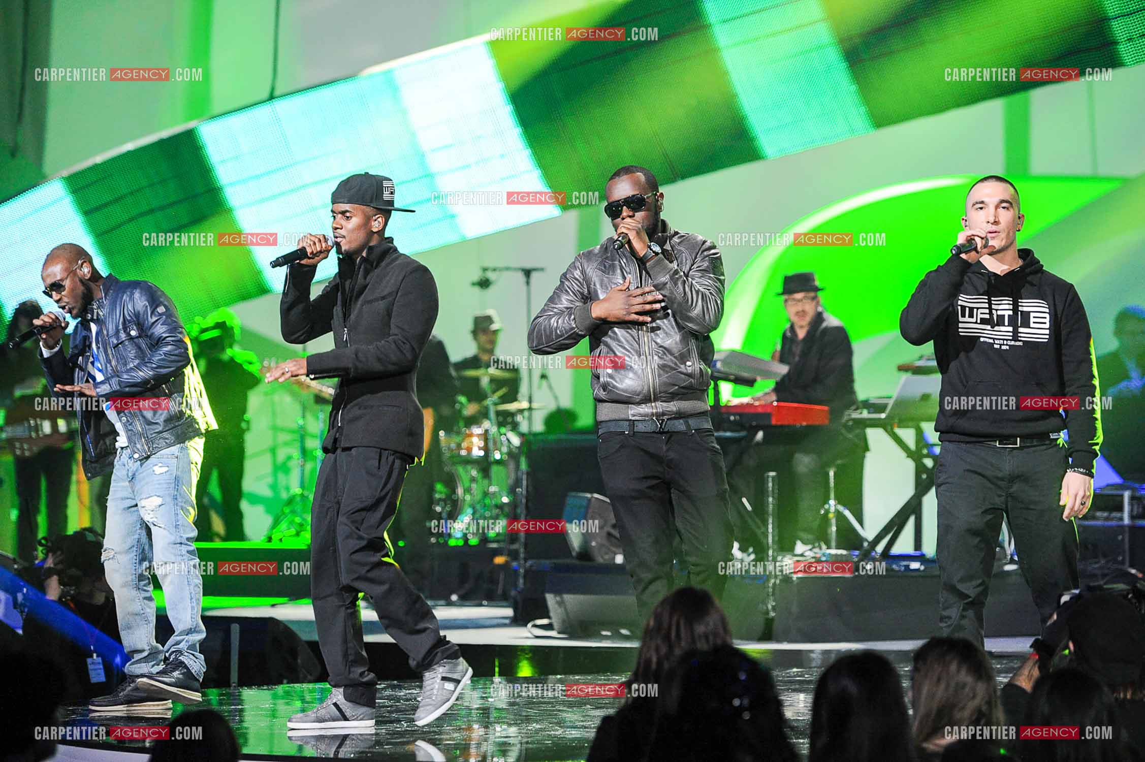 Le groupe SEXION D'ASSAUT avec son leader Maître Gim's aux Victoires de la musique en 2013 au Zénith de Paris.     ( Exclusif )