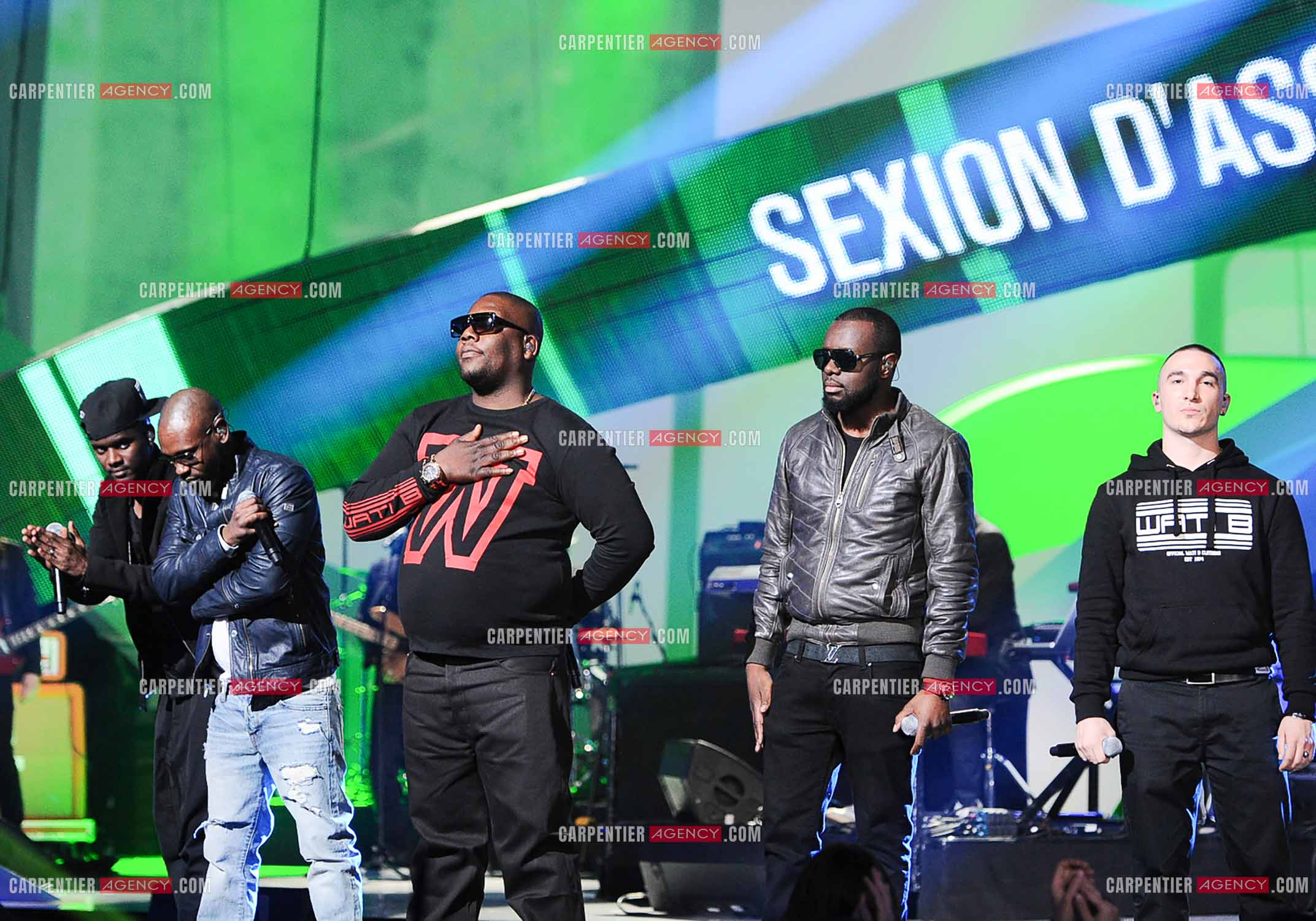 Le groupe SEXION D'ASSAUT avec son leader Maître Gim's aux Victoires de la musique en 2013 au Zénith de Paris.     ( Exclusif )