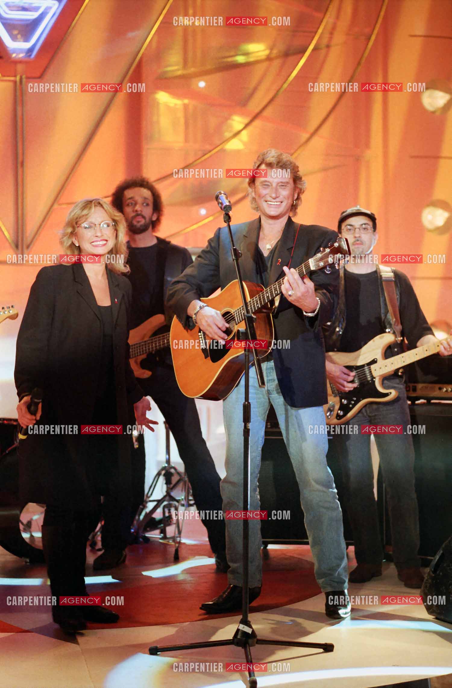 Johnny Hallyday et Véronique Sanson pour un duo lors des répétitions de l'émission “ SI ON CHANTAIT “ présentée par Julien Courbet sur TF1. ( Exclusif )