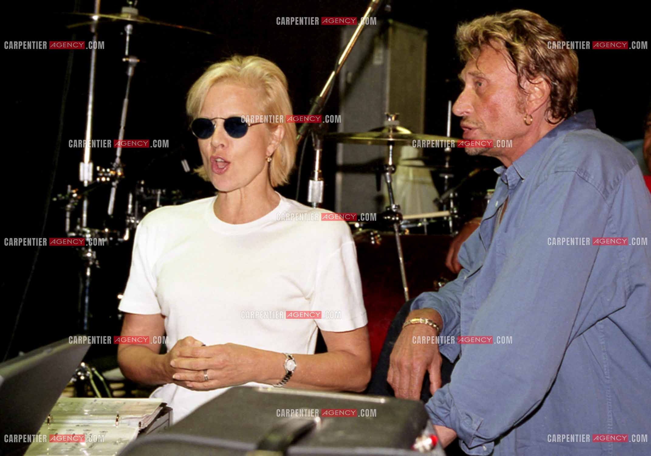 Le chanteur Johnny Hallyday et son ex femme Sylvie Vartan lors des répétitions le 01 septembre 1998 avant ses trois concerts au Stade de France.