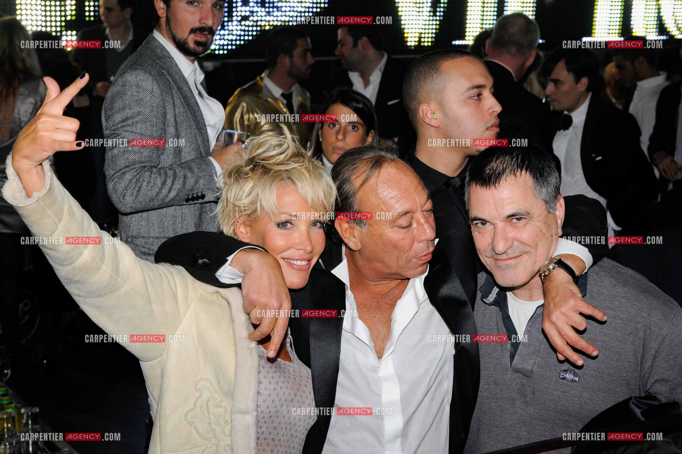 Franck Couecou le responsable de la marque de Moët & Chandon fête son départ à la retraite au VIP de Paris. Autour de lui, la chanteuse Ophélie Winter et l'humoriste Jean-Marie Bigard.        ( Exclusif )