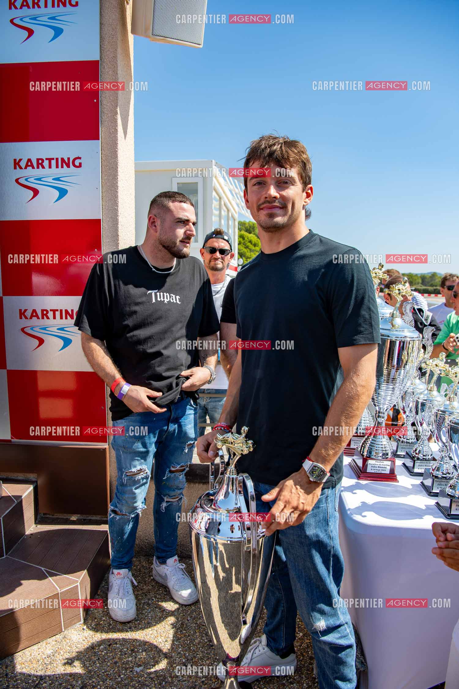 le pilote monégasque Charles Leclerc de la Scuderia Ferrari présent sur la piste du marathon de karting Jules Bianchi au Castelet pour relancer l'épreuve qu'il disputait avec son parrain sportif jules Bianchi décédé le 17 juillet  2015.